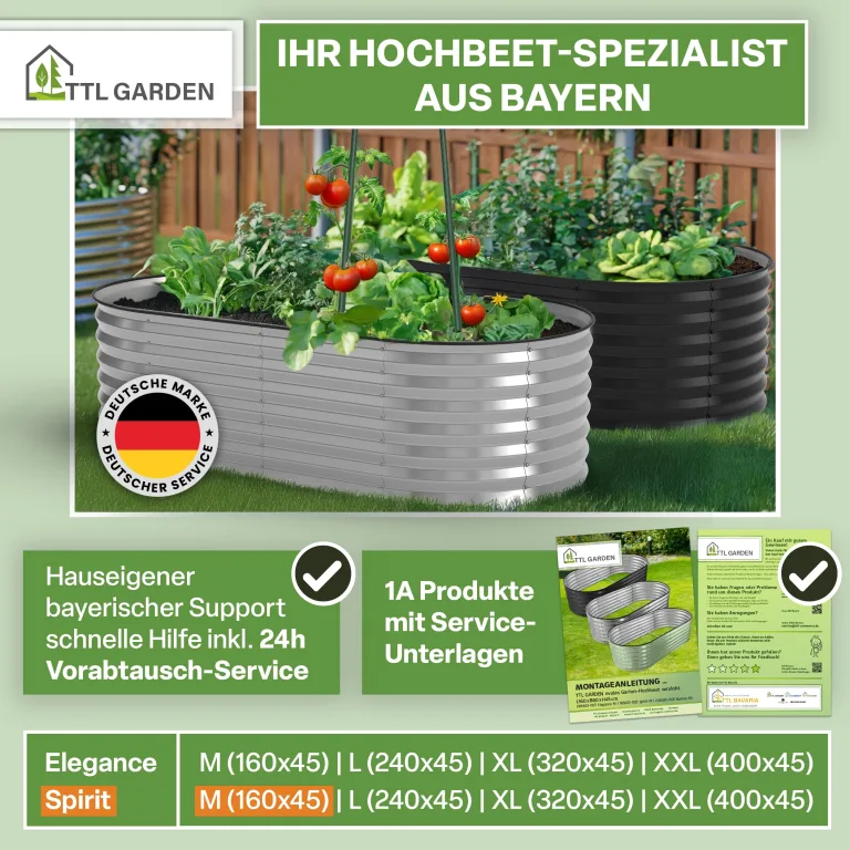 TTL GARDEN 160x80x45cm Spirit M Metall Hochbeet Silber - Stahl rostfrei verzinkt Wellblech ovale Form sehr groß stabil & wetterfest Garten Beet für Gemüse Kräuter Blumen Gartenbeet Gemüsebeet – Bild 8