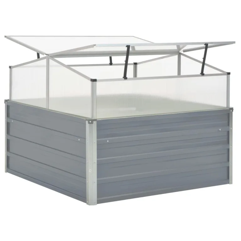 Gewächshaus with Verzinktem Stahl, PC Material, Abnehmbares Dach, Blumenkasten Balkon, Blumentopf Grau, Pflanzkasten Outdoor, 100x100x85 cm – Bild 4