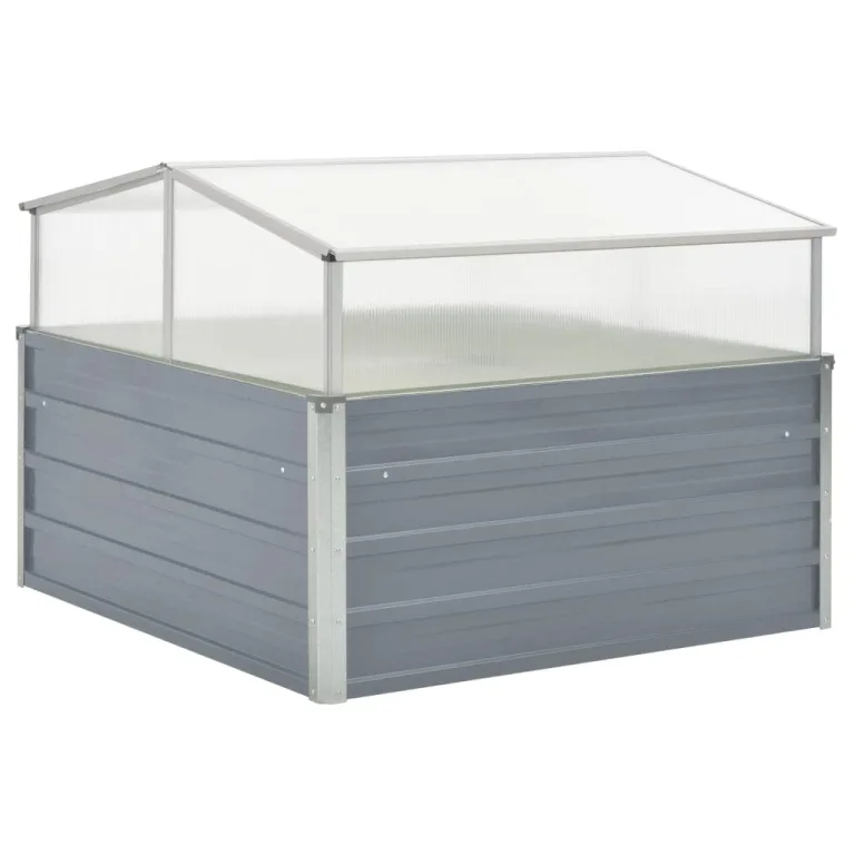 Gewächshaus with Verzinktem Stahl, PC Material, Abnehmbares Dach, Blumenkasten Balkon, Blumentopf Grau, Pflanzkasten Outdoor, 100x100x85 cm – Bild 1
