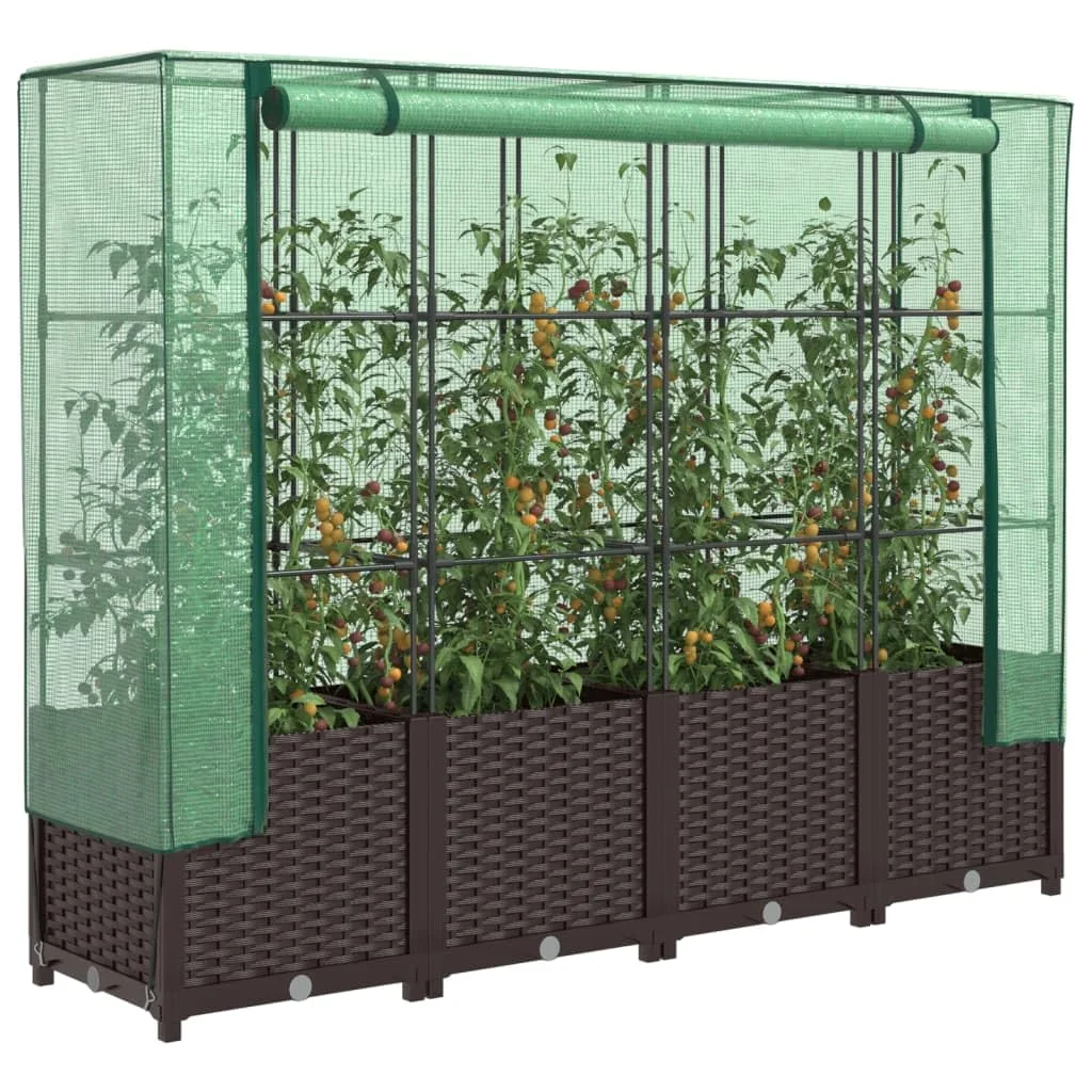 Hochbeet mit Gewächshaus-Aufsatz, Rattan-Optik, Polypropylen, Stabiler Eisenrahmen, Hochbeet mit Abdeckung, Hochbeete Balkon, 160x40x138 cm - Bild 1