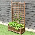 COSTWAY Blumenkasten mit Rankgitter, Pflanzkasten Holz für Kletterpflanzen, Pflanzkübel mit Sichtschutz, Hochbeet mit Spalier & Drainagelöchern, für Garten Hof Balkon, 64,5 x 28 x 120 cm, Braun - Thumbnail 2