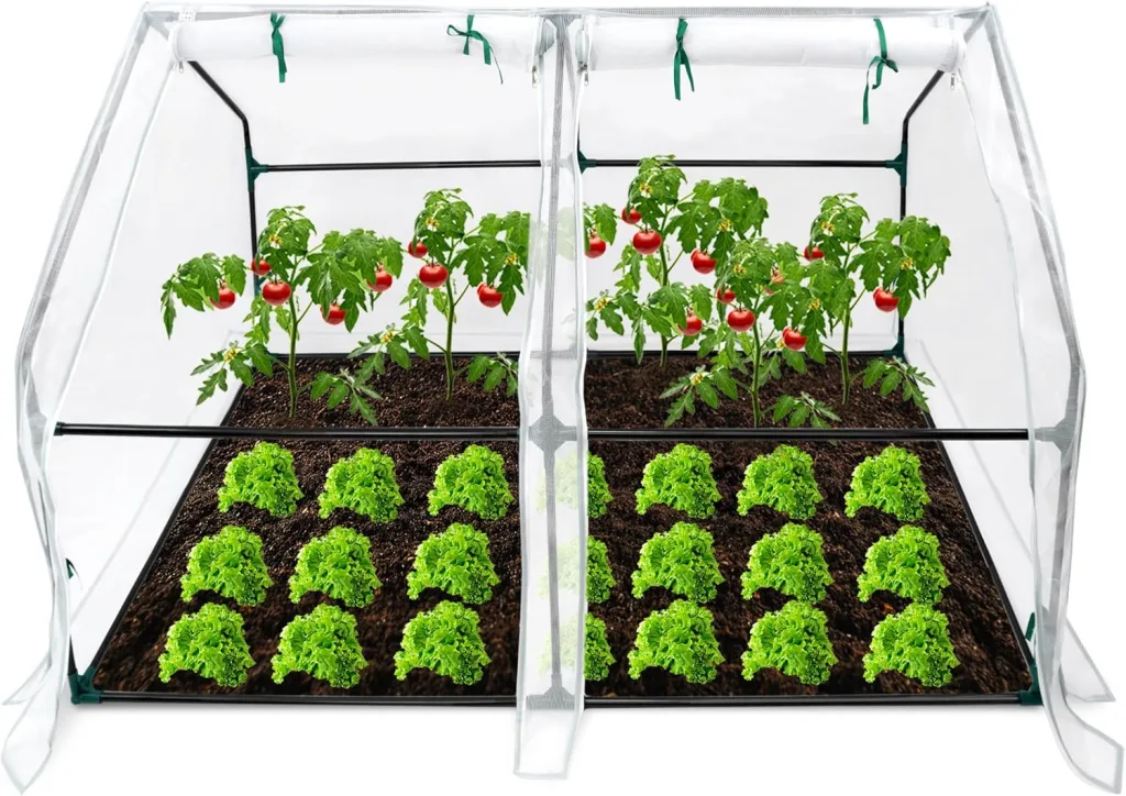 Kleines Gewächshaus Glasfaser 180x90x90cm Mini Gewächshaus Mit 2 Rollladen Insektensicher Atmungsaktiv Tomatengewächshaus,für Garten Balkon (Weiß)