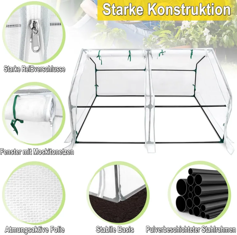 Kleines Gewächshaus Glasfaser 180x90x90cm Mini Gewächshaus Mit 2 Rollladen Insektensicher Atmungsaktiv Tomatengewächshaus,für Garten Balkon (Weiß) – Bild 5