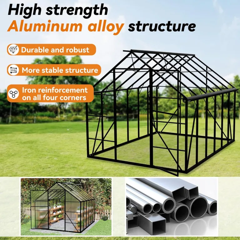 Gewächshaus Aluminium Gartengewächshäuser mit 6 cm Fundament und 4 mm PC Platte Treibhaus Tomatenhaus Gartenhaus UV beständig Wetterfest für Garten, 310x250x205 cm – Bild 5