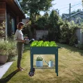 Hochbeet Metall mit Rädern und Ablage 84.5 x45x80cm, Blumenkasten Frühbeet Kräuterbeet Pflanzenbeet, Gemüsebeet Gartenbeet Blumenkübel für Balkon，Garten，Petrol blau - Thumbnail 8
