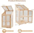 HOMASIS Gewächshaus mit 3 Ablagen, Anlehngewächshaus Tomaten mit 2 Türen & Oberlicht, Holz Frühbeet Pflanzenhaus Winterfest klein, Teibhaus Gartenhaus für Garten & Balko (Natur, 69x58x121cm) - Thumbnail 2