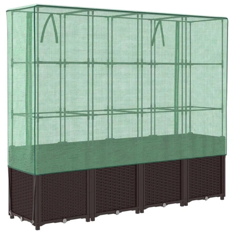 Hochbeet mit Gewächshaus-Aufsatz, Polypropylen, Rattan-Optik, Hochbeet mit Abdeckung, Hochbeete für Garten, Balkon, Für Gärten usw, 160x40x153 cm – Bild 6