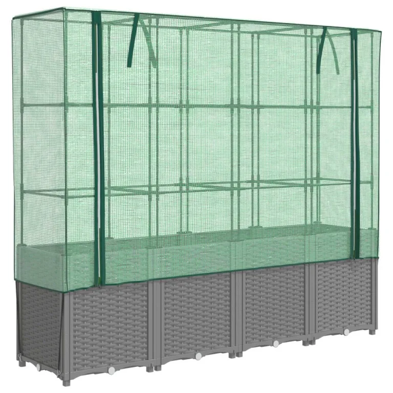 Hochbeet with Gewächshaus-Aufsatz, Polypropylen Material, Rattan Optik, Hochbeet mit Abdeckung, Hochbeete mit Dach, Balkon Pflanzkasten, 160x40x153 cm – Bild 2