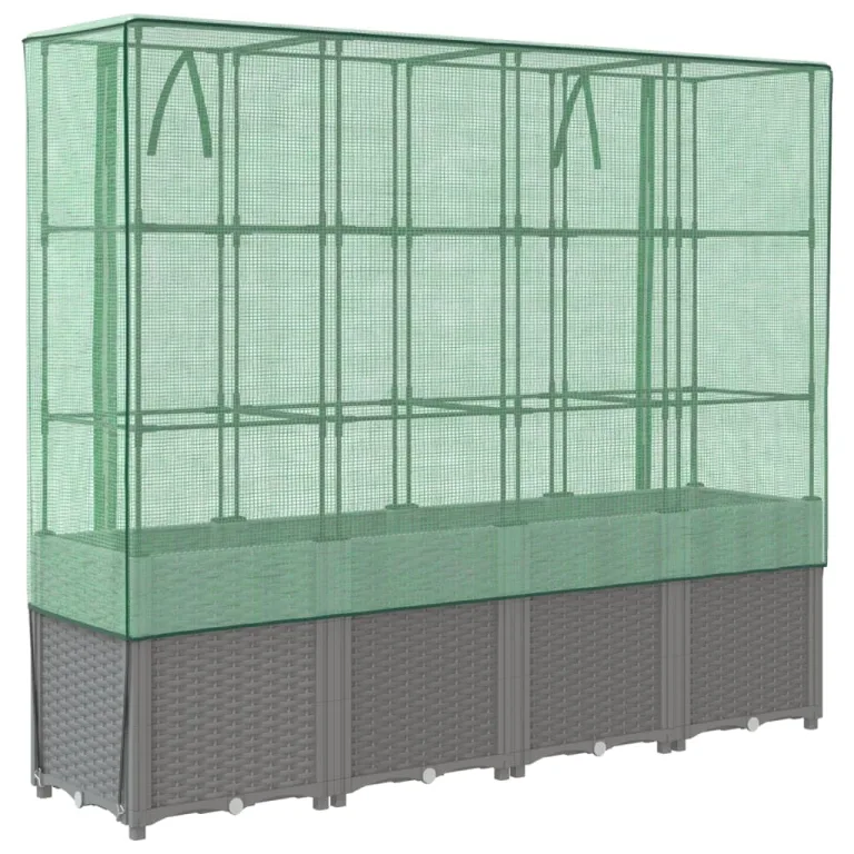 Hochbeet with Gewächshaus-Aufsatz, Polypropylen Material, Rattan Optik, Hochbeet mit Abdeckung, Hochbeete mit Dach, Balkon Pflanzkasten, 160x40x153 cm – Bild 6