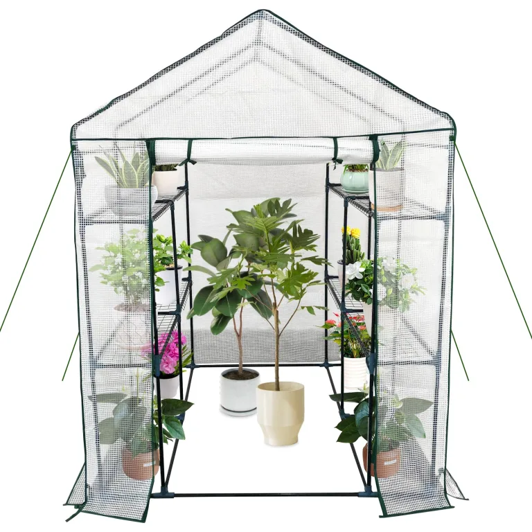 Gewächshaus 143x215x195Cm, Tomatengewächshaus Foliengewächshaus, Tomaten Gewächshaus Balkon Greenhouse Tomatenhaus Mit Rahmen Aus Verzinktem Stahl & Pe Gitterfolie, Treibhaus Für Garten Aufzucht, Grün – Bild 8