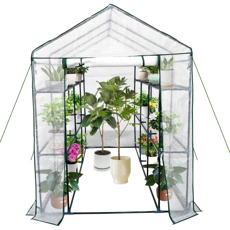 Gewächshaus 143x215x195Cm, Tomatengewächshaus Foliengewächshaus, Tomaten Gewächshaus Balkon Greenhouse Tomatenhaus Mit Rahmen Aus Verzinktem Stahl & Pe Gitterfolie, Treibhaus Für Garten Aufzucht, Grün – Bild 9
