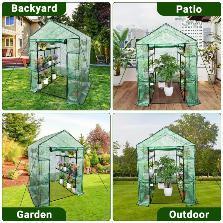 Gewächshaus 143x143x195Cm, Tomatengewächshaus Foliengewächshaus, Tomaten Gewächshaus Balkon Greenhouse Tomatenhaus Mit Rahmen Aus Verzinktem Stahl & Pe Gitterfolie, Treibhaus Für Garten Aufzucht, Grün – Bild 6