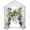 Gewächshaus 143x143x195Cm, Tomatengewächshaus Foliengewächshaus, Tomaten Gewächshaus Balkon Greenhouse Tomatenhaus Mit Rahmen Aus Verzinktem Stahl & Pe Gitterfolie, Treibhaus Für Garten Aufzucht, Grün - Thumbnail 9