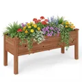 COSTWAY Hochbeet Holz Dual, Erhöhtes Gartenbeet, Pflanzkasten mit Trennwand & Drainagelöchern, Gemüsebeet Pflanzbeet rechteckig, Kräuterbeet für Balkon Garten Terrasse, 184 x 58 x 77 cm (Braun) - Thumbnail 10
