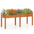 COSTWAY Hochbeet Holz Dual, Erhöhtes Gartenbeet, Pflanzkasten mit Trennwand & Drainagelöchern, Gemüsebeet Pflanzbeet rechteckig, Kräuterbeet für Balkon Garten Terrasse, 184 x 58 x 77 cm (Braun) - Thumbnail 1