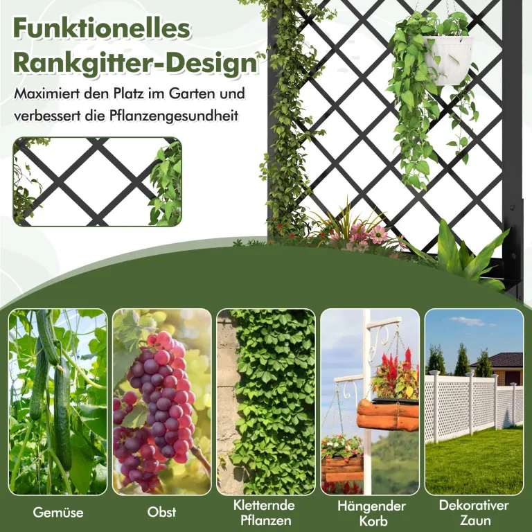 COSTWAY Blumenkasten mit Rankgitter, Pflanzkasten für Kletterpflanzen, Hochbeet mit Spalier, Blumenkübel für Garten Balkon Sichtschutz, Gartenspalier Metall, 63x31x112 cm, Schwarz – Bild 4