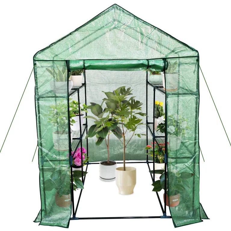 Gewächshaus 143x215x195Cm, Tomatengewächshaus Foliengewächshaus, Tomaten Gewächshaus Balkon Greenhouse Tomatenhaus Mit Rahmen Aus Verzinktem Stahl & Pe Gitterfolie, Treibhaus Für Garten Aufzucht, Weiß – Bild 7