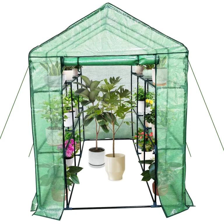 Gewächshaus 143x215x195Cm, Tomatengewächshaus Foliengewächshaus, Tomaten Gewächshaus Balkon Greenhouse Tomatenhaus Mit Rahmen Aus Verzinktem Stahl & Pe Gitterfolie, Treibhaus Für Garten Aufzucht, Weiß – Bild 9