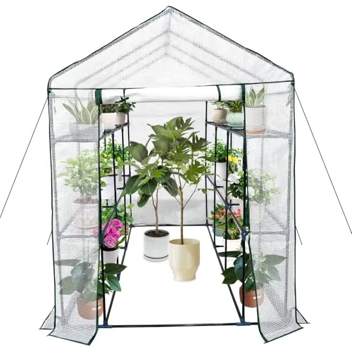 Gewächshaus 143x215x195Cm, Tomatengewächshaus Foliengewächshaus, Tomaten Gewächshaus Balkon Greenhouse Tomatenhaus Mit Rahmen Aus Verzinktem Stahl & Pe Gitterfolie, Treibhaus Für Garten Aufzucht, Weiß – Bild 10