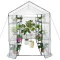 Gewächshaus 143x215x195Cm, Tomatengewächshaus Foliengewächshaus, Tomaten Gewächshaus Balkon Greenhouse Tomatenhaus Mit Rahmen Aus Verzinktem Stahl & Pe Gitterfolie, Treibhaus Für Garten Aufzucht, Weiß - Thumbnail 10