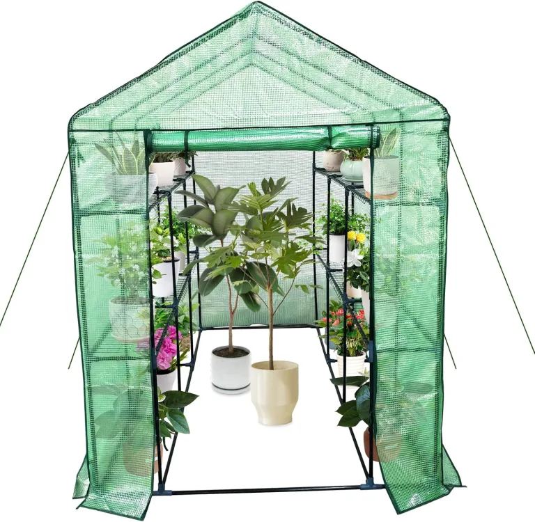 Gewächshaus 143x215x195Cm, Tomatengewächshaus Tomaten Gewächshaus Balkon Greenhouse Tomatenhaus, Foliengewächshaus Mit Rahmen Aus Verzinktem Stahl & PE Gitterfolie,Treibhaus Für Garten & Aufzucht,Grün – Bild 1