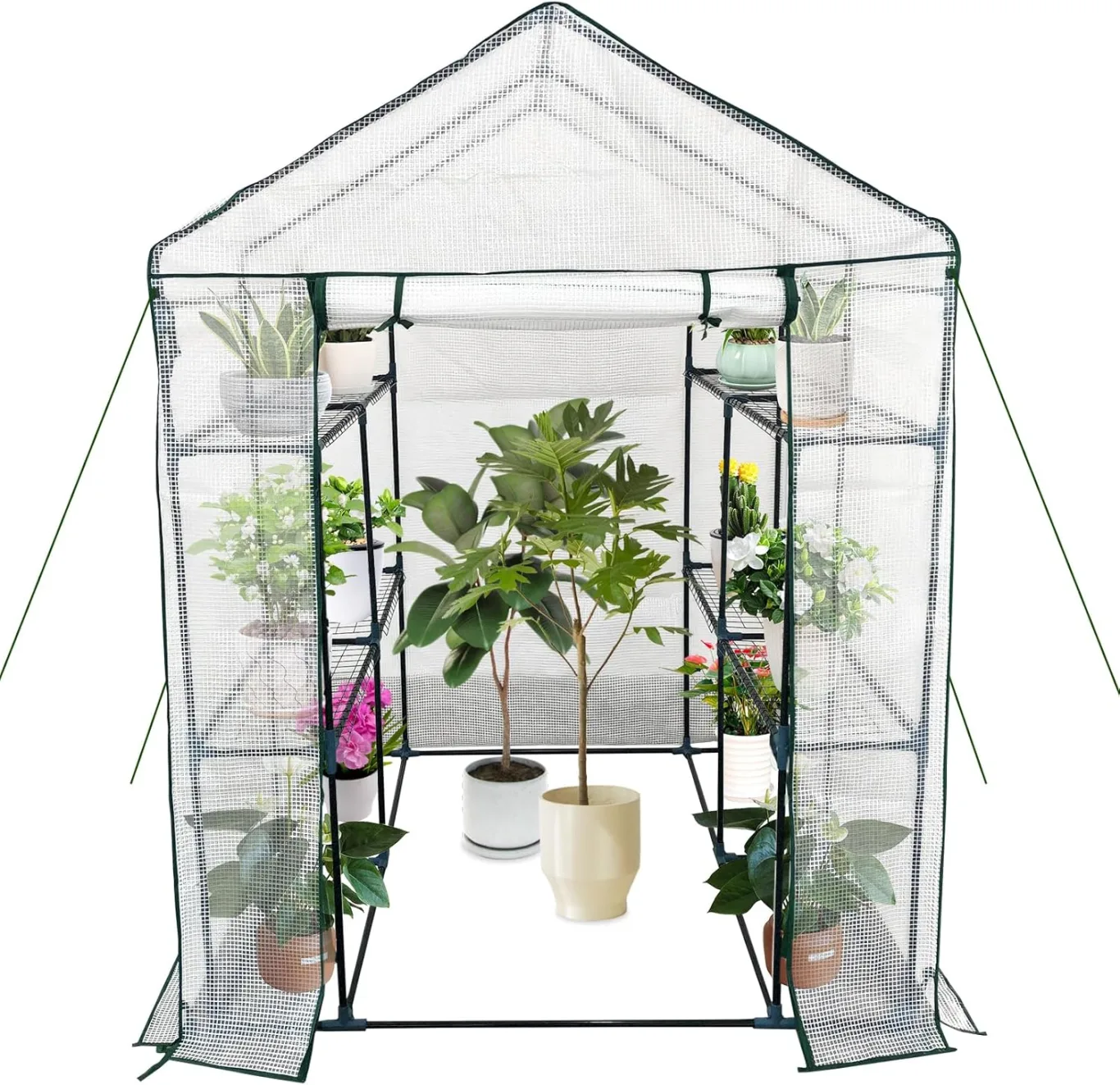 Gewächshaus 143x143x195Cm, Tomatengewächshaus Foliengewächshaus, Tomaten Gewächshaus Balkon Greenhouse Tomatenhaus Mit Rahmen Aus Verzinktem Stahl & Pe Gitterfolie, Treibhaus Für Garten Aufzucht, Weiß - Bild 1