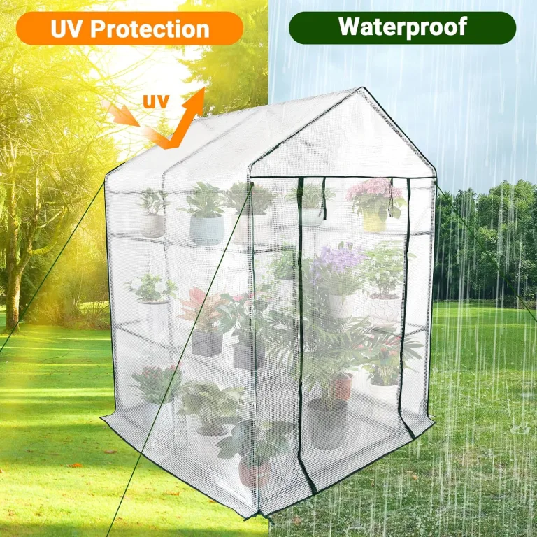 Gewächshaus 143x143x195Cm, Tomatengewächshaus Foliengewächshaus, Tomaten Gewächshaus Balkon Greenhouse Tomatenhaus Mit Rahmen Aus Verzinktem Stahl & Pe Gitterfolie, Treibhaus Für Garten Aufzucht, Weiß – Bild 6