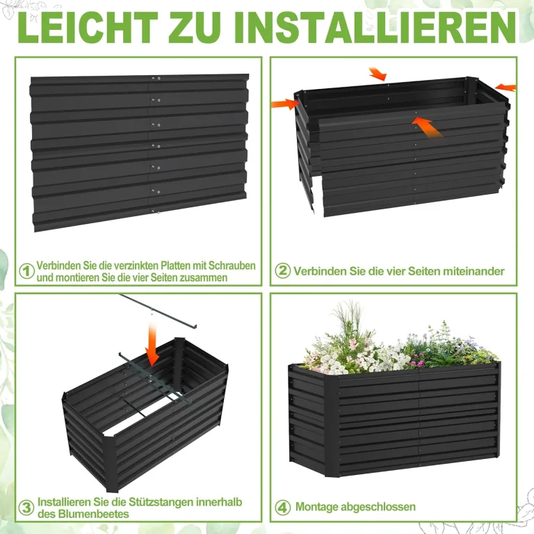 Hochbeet Metall,435L Pflanzkasten Hochbeete für Garten,Rostfreies Stahlblech Kräuterbeet, Verzinktes Gemüsebeetr Pflanzenbeet zum Anbau von Gemüse, Blumen, 120x60x58 cm Rechteckigl,Schwarz S – Bild 7