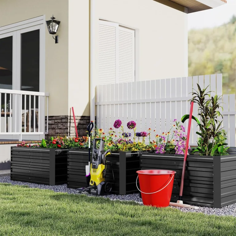 Hochbeet Metall,435L Pflanzkasten Hochbeete für Garten,Rostfreies Stahlblech Kräuterbeet, Verzinktes Gemüsebeetr Pflanzenbeet zum Anbau von Gemüse, Blumen, 120x60x58 cm Rechteckigl,Schwarz S – Bild 10