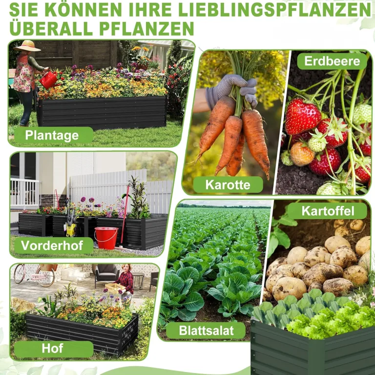 Hochbeet Metall,975L Pflanzkasten Hochbeete für Garten,Rostfreies Stahlblech Kräuterbeet, Verzinktes Gemüsebeet Pflanzenbeet zum Anbau von Gemüse, Blumen, 180x90x58 cm Rechteckigl,Schwarz M – Bild 9