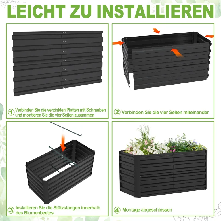 LZQ Hochbeet Metall,2160L Pflanzkasten Hochbeete für Garten,Rostfreies Stahlblech Kräuterbeet, Verzinktes Gemüsebeet Pflanzenbeet zum Anbau von Gemüse, Blumen, 300x120x58 cm Rechteckigl,Schwarz XL – Bild 6