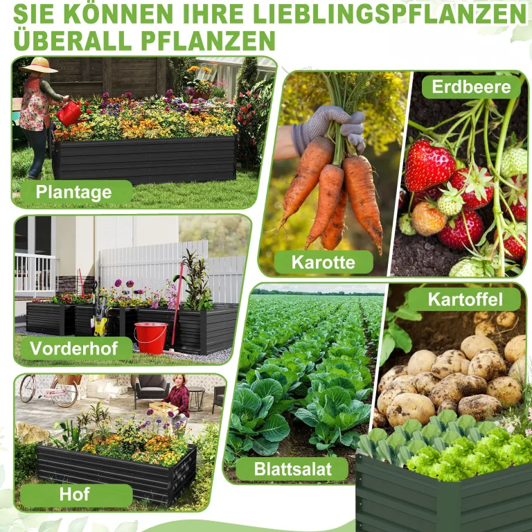 LZQ Hochbeet Metall,2160L Pflanzkasten Hochbeete für Garten,Rostfreies Stahlblech Kräuterbeet, Verzinktes Gemüsebeet Pflanzenbeet zum Anbau von Gemüse, Blumen, 300x120x58 cm Rechteckigl,Schwarz XL – Bild 8