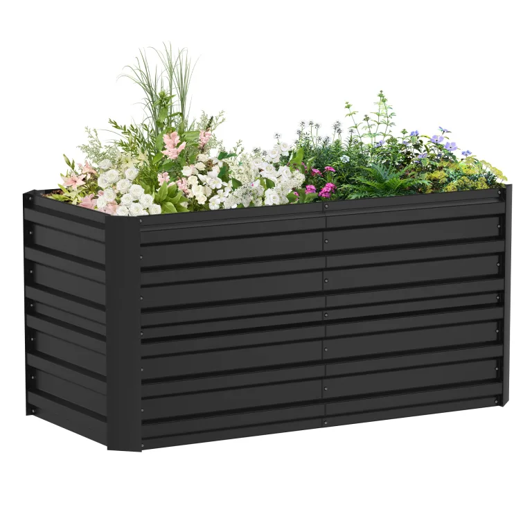 LZQ Hochbeet Metall,2160L Pflanzkasten Hochbeete für Garten,Rostfreies Stahlblech Kräuterbeet, Verzinktes Gemüsebeet Pflanzenbeet zum Anbau von Gemüse, Blumen, 300x120x58 cm Rechteckigl,Schwarz XL – Bild 1