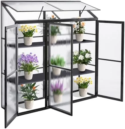 Anlehngewächshaus für Tomaten und Gemüse, kompaktes Design mit 3 Türen für einfachen Zugang, ideal für Gartenpflanzenunterstand – Bild 1