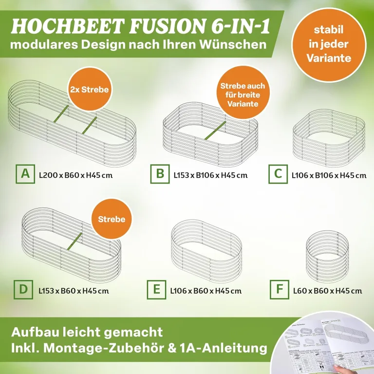 TTL GARDEN 200x60x45cm Metall Hochbeet Fusion 6-in-1 Salbei Grün - Stahl rostfrei verzinkt & lackiert 45cm hoch 60cm breit Wellblech Form oval stabil Garten Beet für Gemüse Kräuter Blumen Gartenbeet – Bild 6