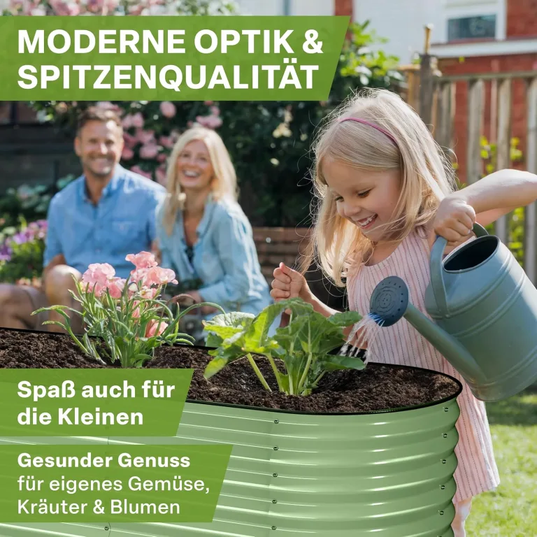 TTL GARDEN 200x60x45cm Metall Hochbeet Fusion 6-in-1 Salbei Grün - Stahl rostfrei verzinkt & lackiert 45cm hoch 60cm breit Wellblech Form oval stabil Garten Beet für Gemüse Kräuter Blumen Gartenbeet – Bild 9