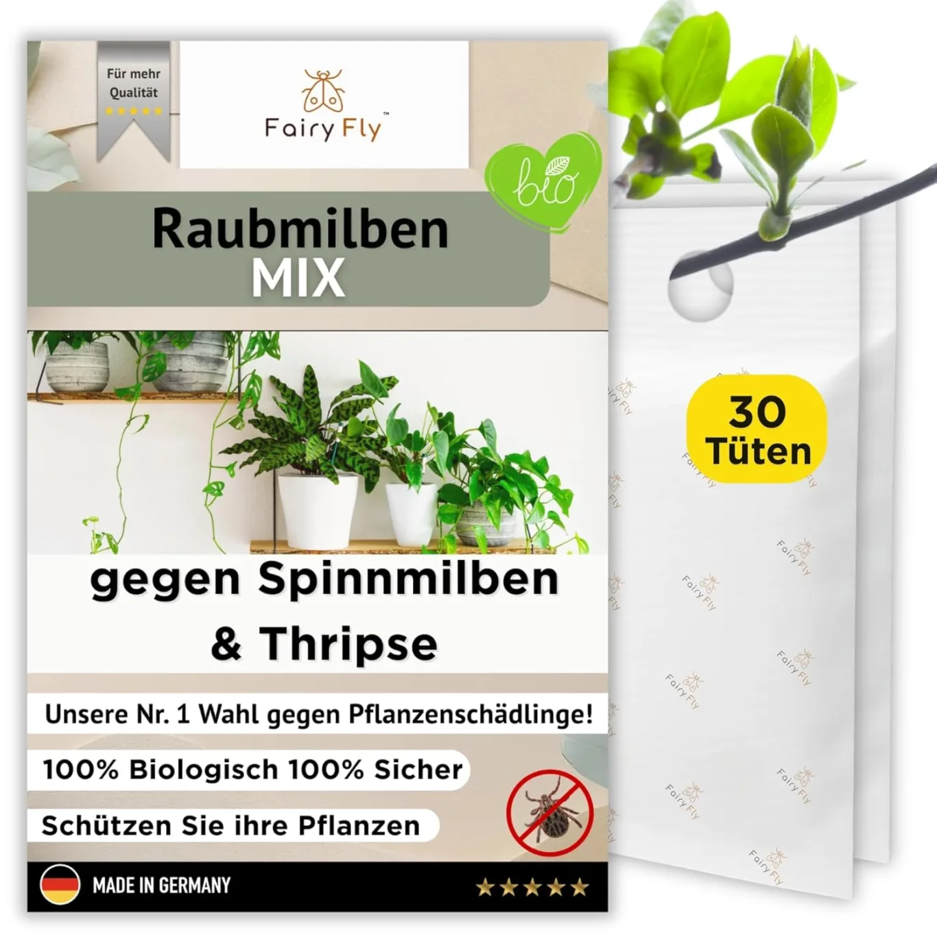 Raubmilben Mix gegen Thripse & Spinnmilben – 30 Tüten (15 x Cucumeris + 15 x Californicus) – Nützlinge für Zimmerpflanzen & Gewächshaus – biologisch & chemiefrei - Bild 1