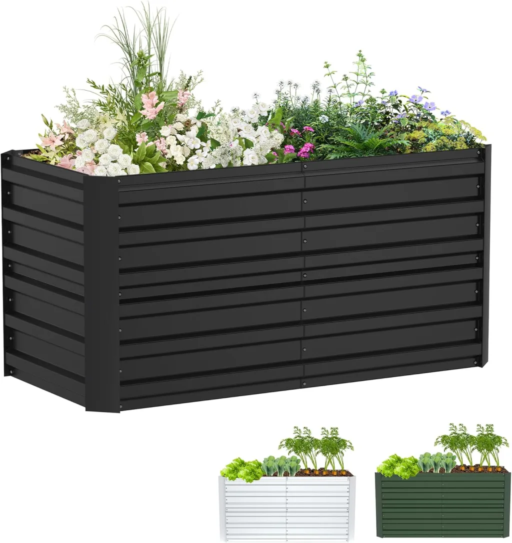 Hochbeet Metall 120x60x58 cm Rechteckig Schwarz – Verzinktes Gartenbeet aus Stahl, rostfrei & wetterfest, für Gemüse, Kräuter & Blumen – Pflanzkasten für Garten, Balkon & Terrasse