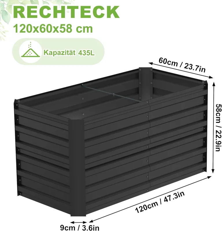 Hochbeet Metall 120x60x58 cm Rechteckig Schwarz – Verzinktes Gartenbeet aus Stahl, rostfrei & wetterfest, für Gemüse, Kräuter & Blumen – Pflanzkasten für Garten, Balkon & Terrasse – Bild 3