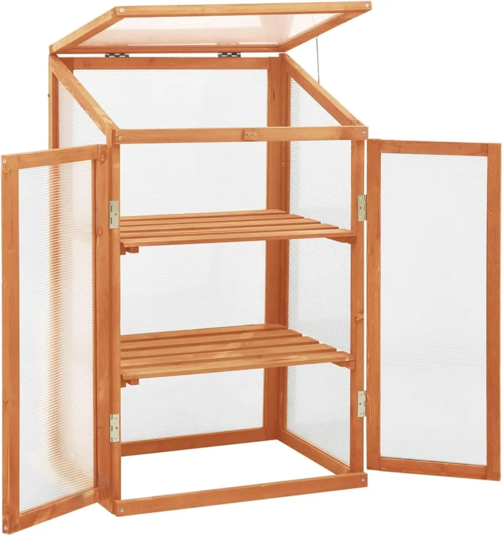 Holz-Gewächshaus: Großes, stabil & langlebig - Schutz vor Kälte, 2 Regale, PC-Platten, Zusammenbau erforderlich Model314848