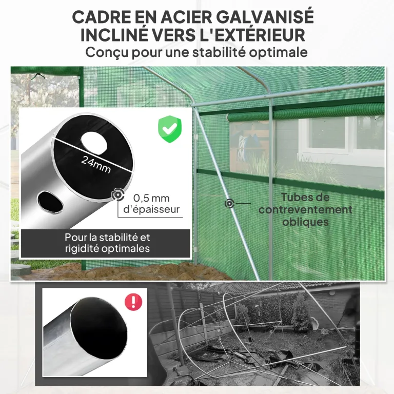 Outsunny Gartengewächshaus 12 m², 4 x 3 x 2 m Garten-Tunnelgewächshaus mit Rolltüren und großen Netzfenstern, Gewächshaus aus verzinktem Stahl und UV-beständigem PE mit hoher Dichte 140 g/m², grün – Bild 5