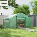 Outsunny Gartengewächshaus 12 m², 4 x 3 x 2 m Garten-Tunnelgewächshaus mit Rolltüren und großen Netzfenstern, Gewächshaus aus verzinktem Stahl und UV-beständigem PE mit hoher Dichte 140 g/m², grün - Thumbnail 2