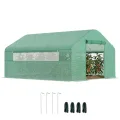 Outsunny Gartengewächshaus 12 m², 4 x 3 x 2 m Garten-Tunnelgewächshaus mit Rolltüren und großen Netzfenstern, Gewächshaus aus verzinktem Stahl und UV-beständigem PE mit hoher Dichte 140 g/m², grün - Thumbnail 1
