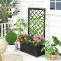 GOPLUS Blumenkasten mit Rankgitter, Hochbeet mit Spalier für Kletterpflanzen & Topfpflanzen, Tiefes Pflanzbeet mit Drainagelöchern für Balkon, Hinterhof & Garten (Schwarz, 63 x 31 x 112 cm) - Thumbnail 4