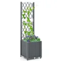 GOPLUS Blumenkasten mit Rankgitter, Hochbeet mit Spalier für Kletterpflanzen & Topfpflanzen, Tiefes Pflanzbeet mit Drainagelöchern für Balkon, Hinterhof & Garten (Schwarz, 63 x 31 x 112 cm) - Thumbnail 6