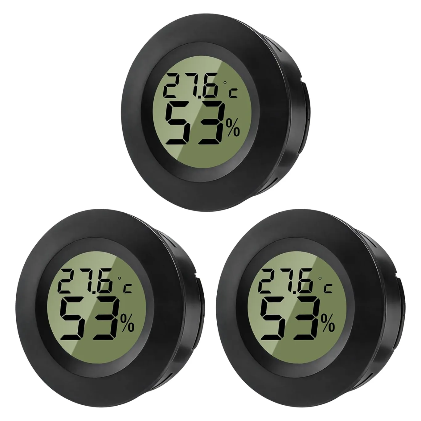 Hygrometer Thermometer Mini Digital Temperatur Luftfeuchtigkeitsmessgerät Rund Humidity Meter für Innenräume, Gewächshäuser, Terrarien, Gitarrenkoffer,Humidor, Inkubatoren & Glas (3er Pack) - Bild 1