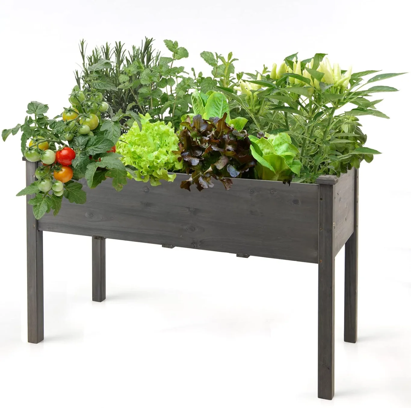 COSTWAY Hochbeet Holz, Anzuchtbeet groß, Frühbeet Pflanzkübel Pflanzkasten, Blumenkübel Kräuterbeet Pflanztrog, Pflanzbeet im Garten Balkon außen, 125 x 59 x 76 cm (Grau) - Bild 1