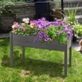 COSTWAY Hochbeet Holz, Anzuchtbeet groß, Frühbeet Pflanzkübel Pflanzkasten, Blumenkübel Kräuterbeet Pflanztrog, Pflanzbeet im Garten Balkon außen, 125 x 59 x 76 cm (Grau) - Thumbnail 8