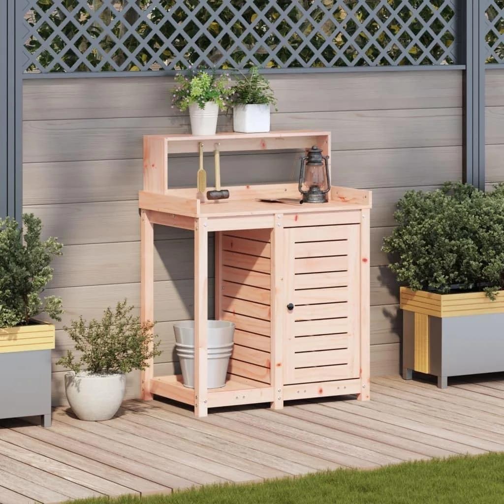 Pflanzbank für den Außenbereich, Pflanztisch aus Holz mit Ablage und Aufbewahrungsschrank, Gartenpflanztisch, Arbeitsstation für Garten, Terrasse, Gewächshaus, 82,5 x 50 x 109,5 cm, Hellbraun - Bild 1