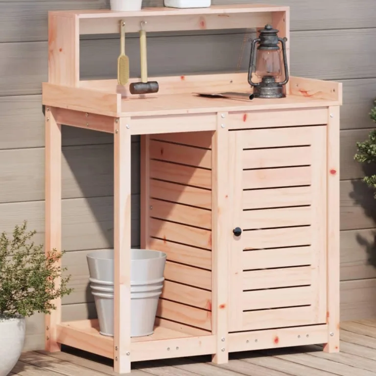 Pflanzbank für den Außenbereich, Pflanztisch aus Holz mit Ablage und Aufbewahrungsschrank, Gartenpflanztisch, Arbeitsstation für Garten, Terrasse, Gewächshaus, 82,5 x 50 x 109,5 cm, Hellbraun – Bild 2